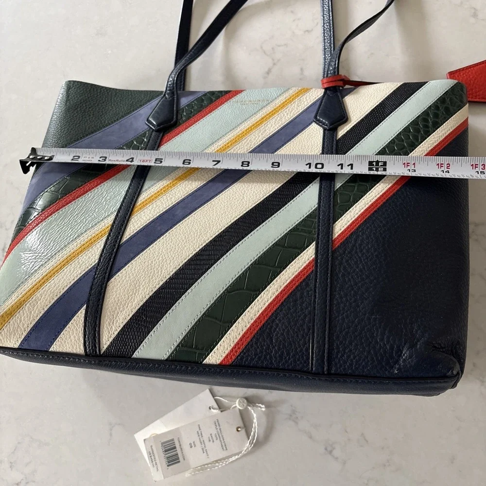 Tory Burch Perry Balloon Stripe Triple Compartment Tote Striped Multicolored